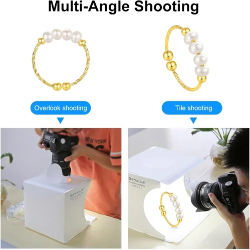 Vista 4 de PULUZ Mini Caja de Luz, Caja de Luz de Mesa de 9" para Fotografía, Caja de Luz Portátil de 20 LED para Estudio Fotográfico con Tienda de Campaña y 2