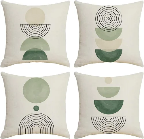 Vista 10 de IcosaMro Juego de 4 fundas de almohada bohemias de 18 x 18 pulgadas, color blanco y negro de mediados de siglo, diseño geométrico moderno de lino