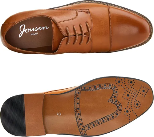 Vista 4 de Jousen Zapatos de vestir para hombre, zapatos formales Oxford con punta de ala para hombre, zapatos de negocios Derby