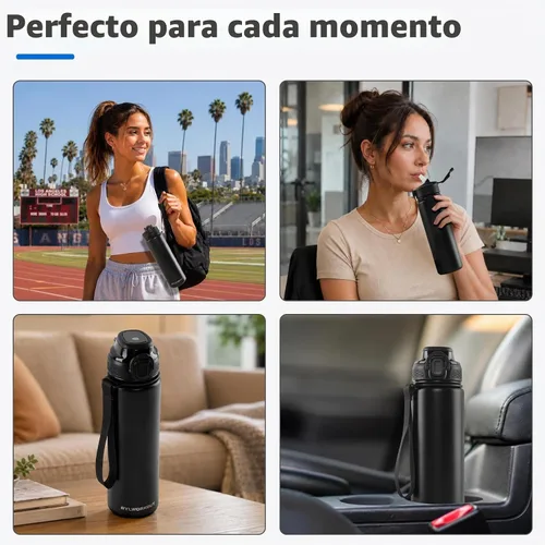 Vista 7 de BYLWORKOUT Botella de agua aislada de 24 onzas con pajilla, 2 tapas, a