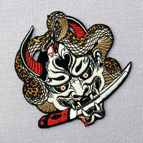Vista 4 de Hannya Oni - Parche para máscara bordada, para planchar y coser
