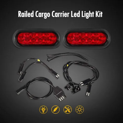 Vista 2 de Partsam Kit de luces LED rojas para portaequipajes, 2 luces traseras ovaladas impermeables de 6 pulgadas con ojales de goma, 1 arnés de cableado
