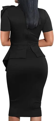 Vista 2 de TOPONSKY Vestido formal de cóctel con volantes y lazo péplum para mujer, Asc Negro