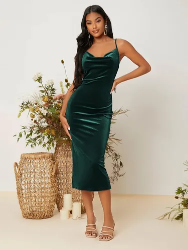 Vista 5 de Verdusa Vestido midi ajustado de terciopelo sin mangas con cuello vuelto para mujer