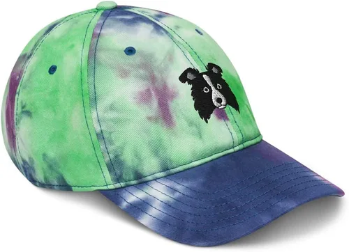 Vista 2 de Border Collie hat, Embroidered Unisex tie dye hat, Border Collie face, Border Collie Gifts, Design 3.