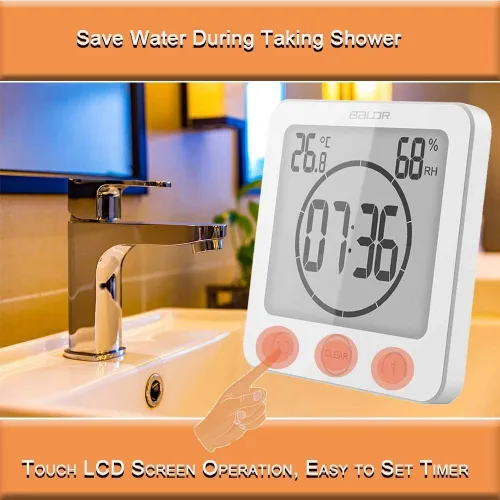 Vista 7 de Reloj de pared y temporizador de baño impermeable, temporizador digital resistente al agua para colgar en la ducha, pantalla grande, temporizador