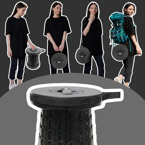 Vista 6 de Taburete plegable retráctil portátil mejorado de 19.7" con cojín, taburete plegable telescópico para adultos de alta resistencia con capacidad