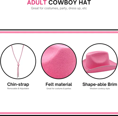 Vista 5 de 4E's Novelty Sombrero de vaquero para mujeres y hombres, sombrero de vaquera de fieltro para adultos, accesorios de vestir para fiesta occidental