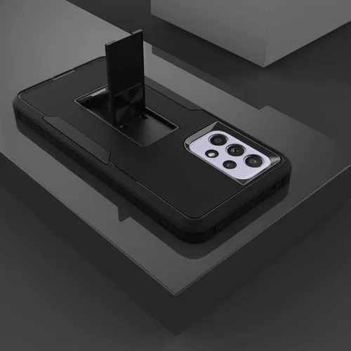 Vista 2 de Funda para Galaxy A32 5G, Galaxy A32 5G, TPU de grado militar + PC [soporte incorporado] Funda de diseño de doble capa, funda magnética de Negro