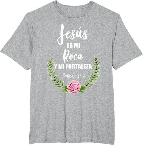 Vista 22 de Jesus ES Mi Roca - Camiseta con versículo bíblico cristiano español Salmos Asphalt Grey