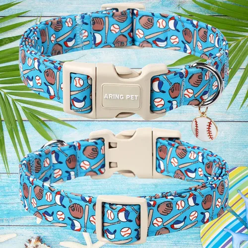 Vista 265 de Aring Pet Collar de algodón, ligero y ajustable, con hebilla de liberación rápida, para perros pequeños, medianos y grandes, para cachorros, S, Hoja
