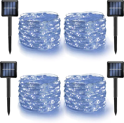 Vista 14 de Dazzle Bright Paquete de 2 tiras de luces solares para exteriores, total de 80 pies, 240 luces LED solares impermeables, 8 modos, luces de alambre