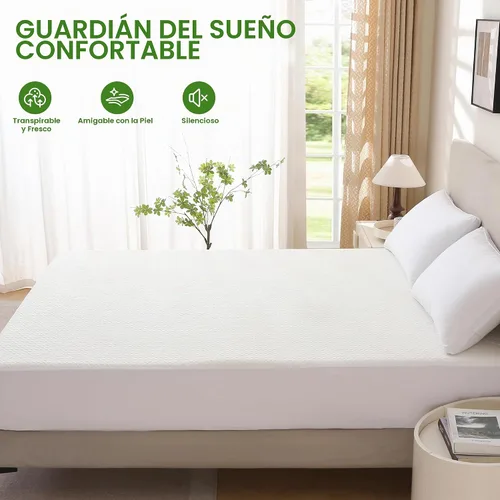 Vista 7 de KUUP - Protector de colchón impermeable tamaño individual, hipoalergénico, sin olor, rayón derivado del bambú, transpirable, refrescante, sin ruido