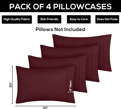 Vista 3 de Utopia Bedding - Paquete de 4 fundas de almohada con cierre de sobre, tela de microfibra cepillada suave, resistentes al encogimiento y a la Borgoña