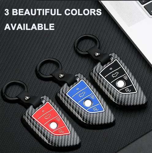 Vista 6 de Funda para llavero BMW 1 2 5 7 M Series X1 X 4 X5 X 6 F15 F16 F48 Soporte de caja de entrada remota sin llave ABS patrón de fibra de carbono (negro)