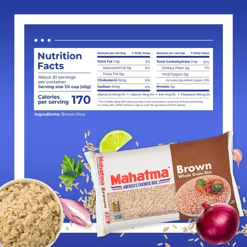 Vista 2 de Mahatma Arroz integral de grano entero, bolsa de arroz de 2 libras, arroz para estufa o microondas