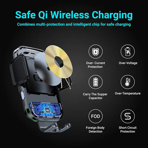 Vista 5 de [Versión mejorada] Cargador inalámbrico para automóvil zicBee de carga rápida de 15 W, soporte de auto con sujeción automática para automóvil