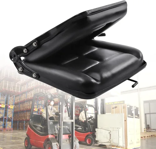 Vista 5 de OUKANING Asiento universal para carretilla elevadora, PVC negro, parte trasera de ángulo ajustable, 2 toboganes, compatible con tractor, excavadora