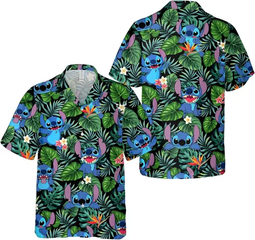 Vista 2 de Divertida camisa hawaiana de animales para hombre, linda camisa de manga corta de alienígena espacial, para regalo, camisa tropical informal