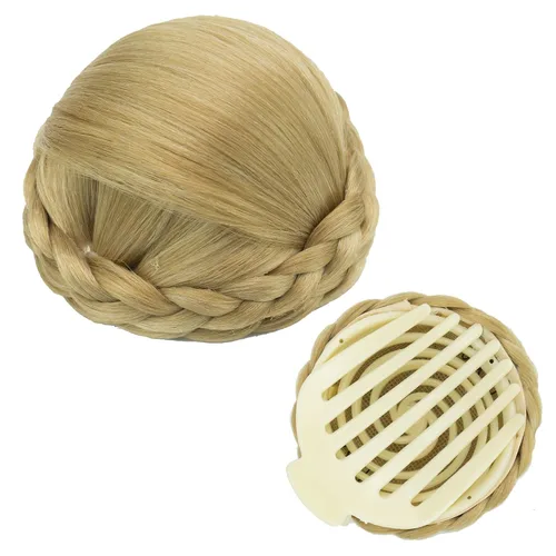 Vista 15 de IMISSU Trenzado Chignon Dancer Hair Donut Hairpieces Scrunchie Claw Hair Moño Updo para bodas y fiestas (M3 rubio ceniza)