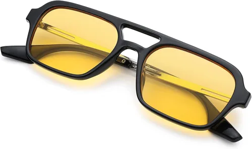 Vista 6 de LA SUNGGO Lentes de sol de aviador planos vintage de los años 70 para mujeres y hombres, gafas rectangulares con protección UV400, LS3517, Normal
