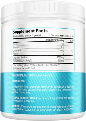Vista 3 de Polvo de calostro alimentado con pasto, para la salud intestinal humana, inmunidad, piel y cabello, recuperación muscular, más de 400 nutrientes