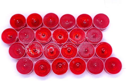 Vista 3 de Paquete de 24 aceites minerales de color rojo 100% transparente, sin perfume, a base de hasta 8 horas de velas de té para el hogar, restaurantes
