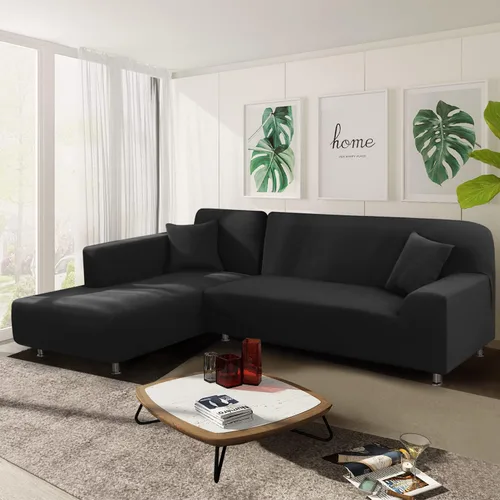 Vista 2 de NAISI Funda para sofá en forma de L, 2 piezas, funda elástica suave con 2 fundas de almohada, protector de muebles, fundas de sofá seccional de 3