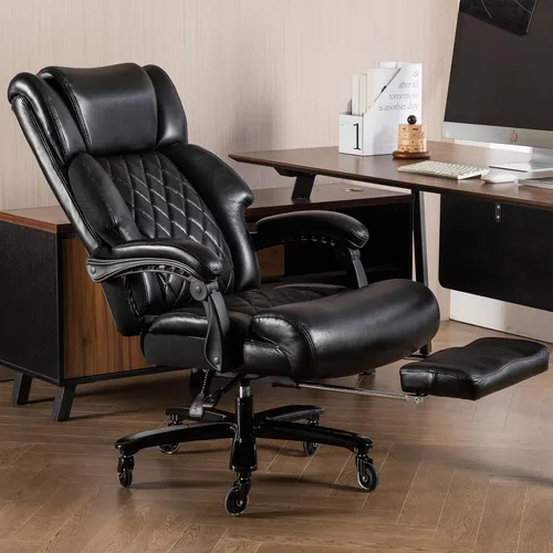 Vista 2 de Silla de oficina ejecutiva grande y alta, 500 libras, silla de escritorio de piel sintética resistente, altura ajustable de 90° a 155°, silla