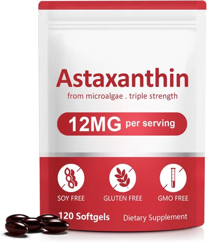 Vista 10 de Astaxantina 12 mg – Suplementos antioxidantes de astaxantina premium para apoyo a la salud de la piel y los ojos – Fuente de microalgas frescas