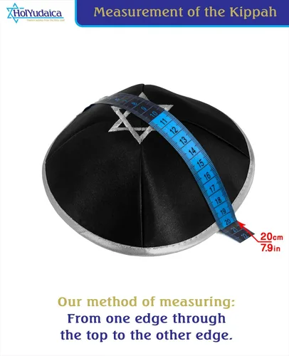 Vista 4 de Paquete de 10 piezas Hq 7.9 in Satin Kipá con cuerda de plataoro+Estrella de David para hombres y niños, sombrero Yamaka de Israel, Negro-Plata