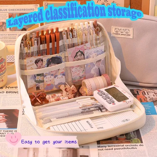Vista 4 de Fcteap Estuche caja para lápices bonito kawaii de gran capacidad estética con cremallera porta bolígrafos organizador bolsa para suministros