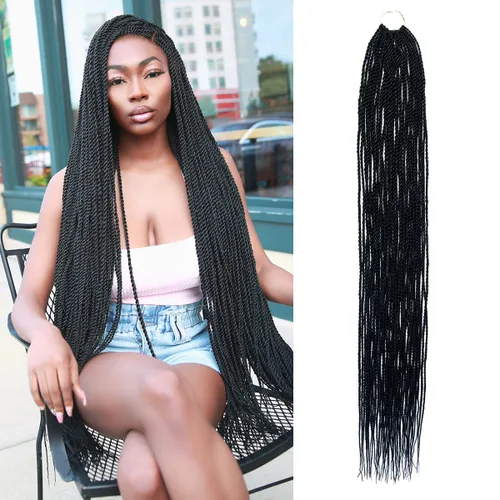 Vista 9 de AU-THEN-TIC Cabello senegalés con trenzas de ganchillo de 22 pulgadas, paquete de 2 paquetes de 40 mechones por paquete, extensiones de cabello