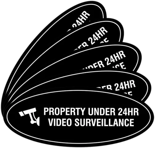 Vista 19 de Cartel de vigilancia oval PROPERTY UNDER 24HR - Negro - Pequeño (1 paquete)