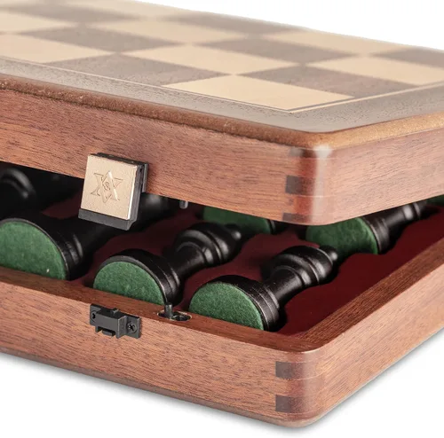 Vista 5 de A&A - Caja de ajedrez y damas de madera plegable de 15 pulgadas