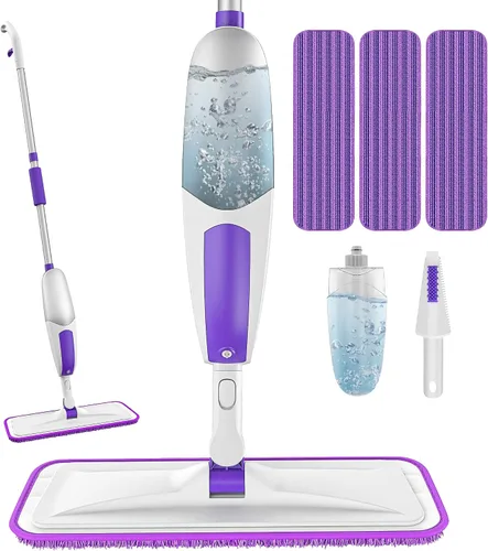 Vista 7 de Mopa con aerosol para limpieza de suelos - SEVENMAX Mopa de microfibra con botella recargable de 550ML, 3 almohadillas lavables, mopa plana para uso