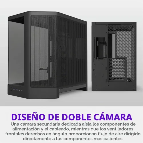 Vista 3 de [Usado] NZXT H6 - Carcasa compacta de doble cámara ATX para PC, soporte de ventilador de 0.394 x 4.724 in, radiador de 14.173 in, lista para Negro