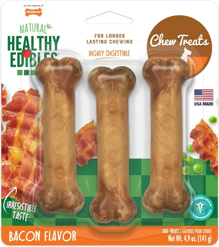 Vista 17 de Nylabone Healthy Edibles Natural Dog Chews - Golosinas masticables de larga duración con sabor a tocino para perros, pequeños/regulares (1 unidad)