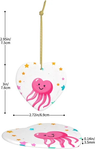 Vista 3 de Christmas Ceramic Love-Shaped Ornaments MSRHIUEF Heart-Shaped Jellyfish Pattern Christmas Tree Accessories for Shopping malls Windows