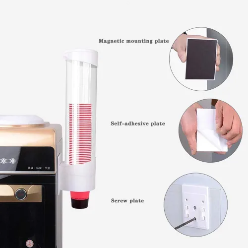 Vista 4 de Portavasos desechable grande montado en la pared, dispensador de tazas, organizador de vasos de papel o plástico, incluye imán para fijar