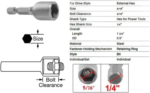 Vista 2 de 15 unids Hex Magnetic Power 0.315 in 5/16 Adaptador de zócalo Broca Tuerca Driver Set 1/4 pulgadas Hex para Herramientas Eléctricas
