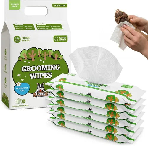 Vista 15 de Toallitas de aseo para perros de Pogi – Toallitas hipoalergénicas para mascotas para patas, cuerpo y trasero – Limpieza e hidratación, aroma a té