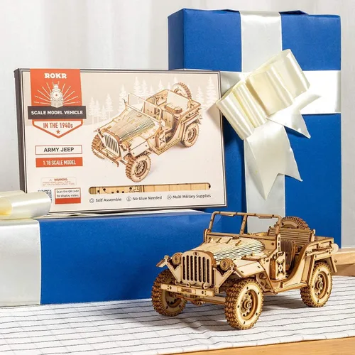 Vista 5 de ROKR Rompecabezas 3D de madera para adultos, modelo de auto mecánico - Kits de construcción de vehículos de bricolaje - Juguetes para ejercitar