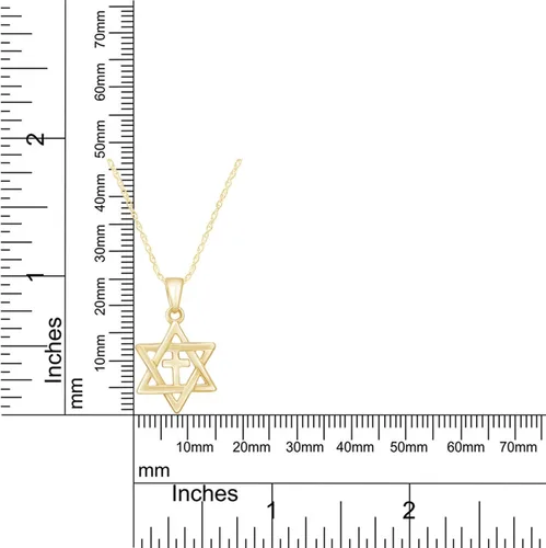 Vista 5 de AFFY Collar con colgante de estrella de David judía con cruz en oro de 14 k sobre plata de ley, regalo para ella