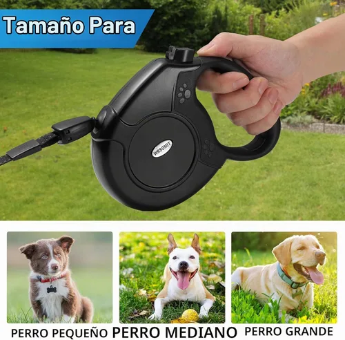 Vista 6 de Correa retráctil para perros de hasta 99 libras sin enredos de 360° Negro