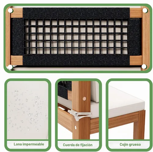Vista 3 de Devoko - 4 sofás de madera de acacia pequeños para patio, 54 pulgadas de largo x 54 pulgadas de ancho