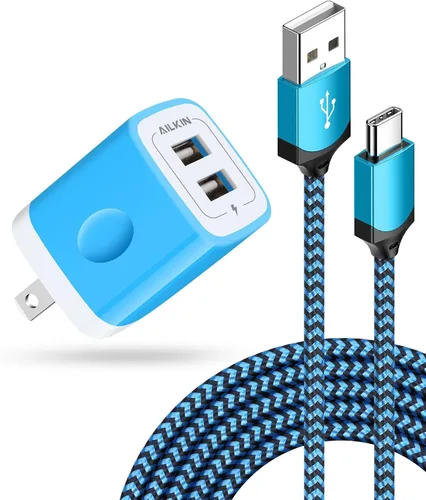 Vista 47 de AILKIN - Cargadores para iPhone con certificación MFI, cable Lightning trenzado de 6 pies de largo USB Wall Charger, Fast Charging Power Cord Plug