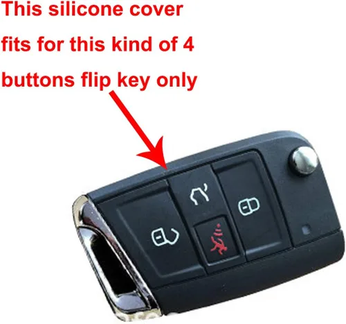 Vista 2 de Funda de silicona para llave con control remoto para VW Golf Polo 2016-2017, 4 botones, entrada sin llave, mando a distancia (1 negro + 1 rojo)