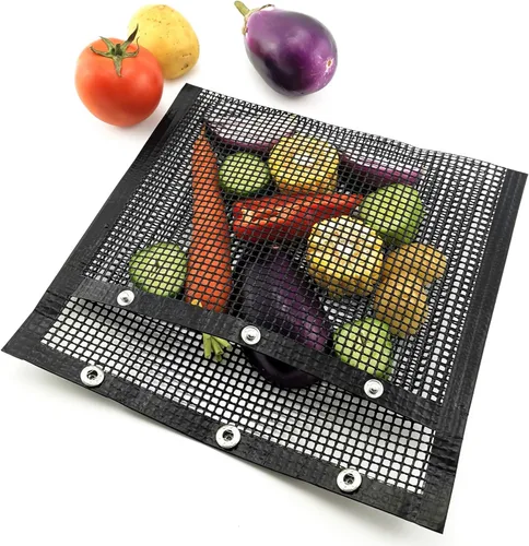 Vista 2 de GUCUJI Bolsas de malla para barbacoa, resistentes al calor, antiadherentes, reutilizables, fáciles de limpiar, color negro, rectangular, paquete