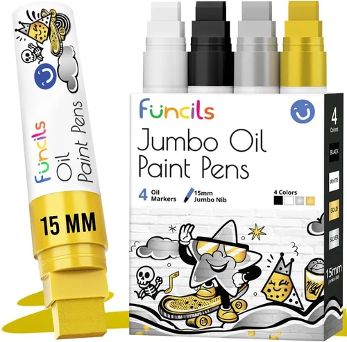 Vista 10 de Marcadores de pintura a base de aceite jumbo de 0.591 in (paquete de 10) - Bolígrafos de pintura al óleo para metal, tela, vidrio, rocas, neumáticos
